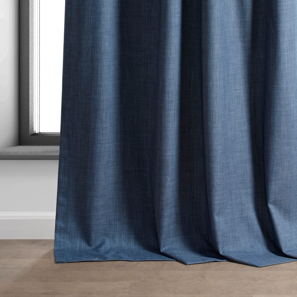 Half Price Drapes Dark Blue Performance Linen Hotel Blackout Curtain