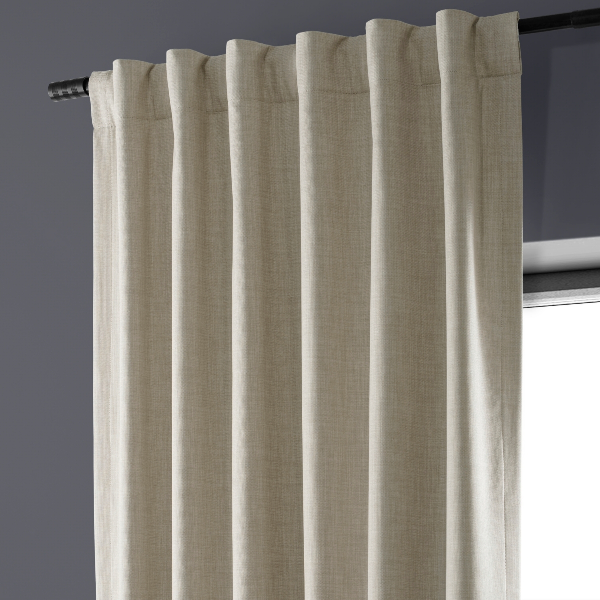 Half Price Drapes Light Beige Performance Linen Hotel Blackout Curtain