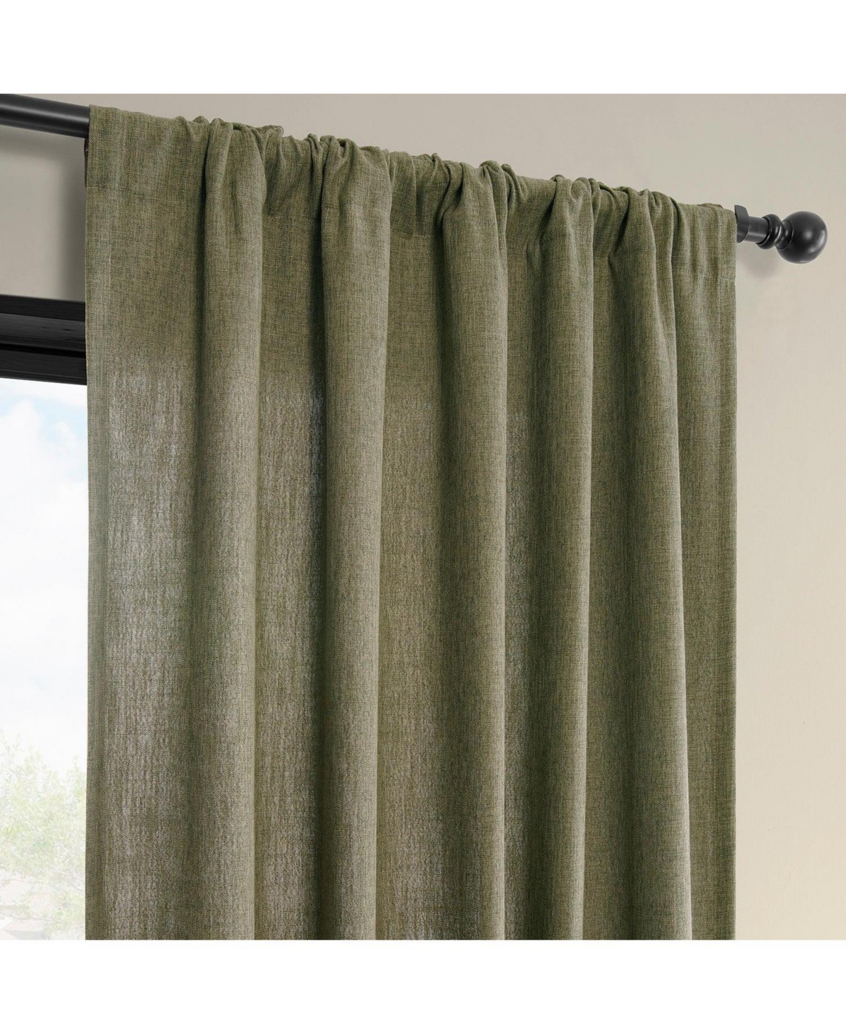 Half Price Drapes Khaki Green Simply Faux Linen Light Filtering Curtain Pair (2 Panels)