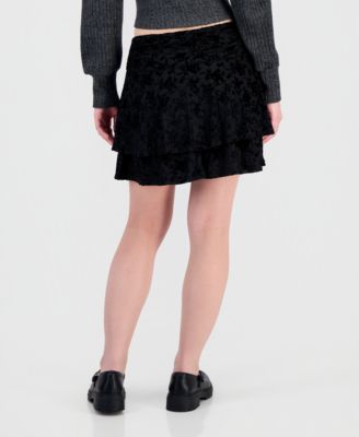 Juniors' Flocked Ruffle Lace Skirt
