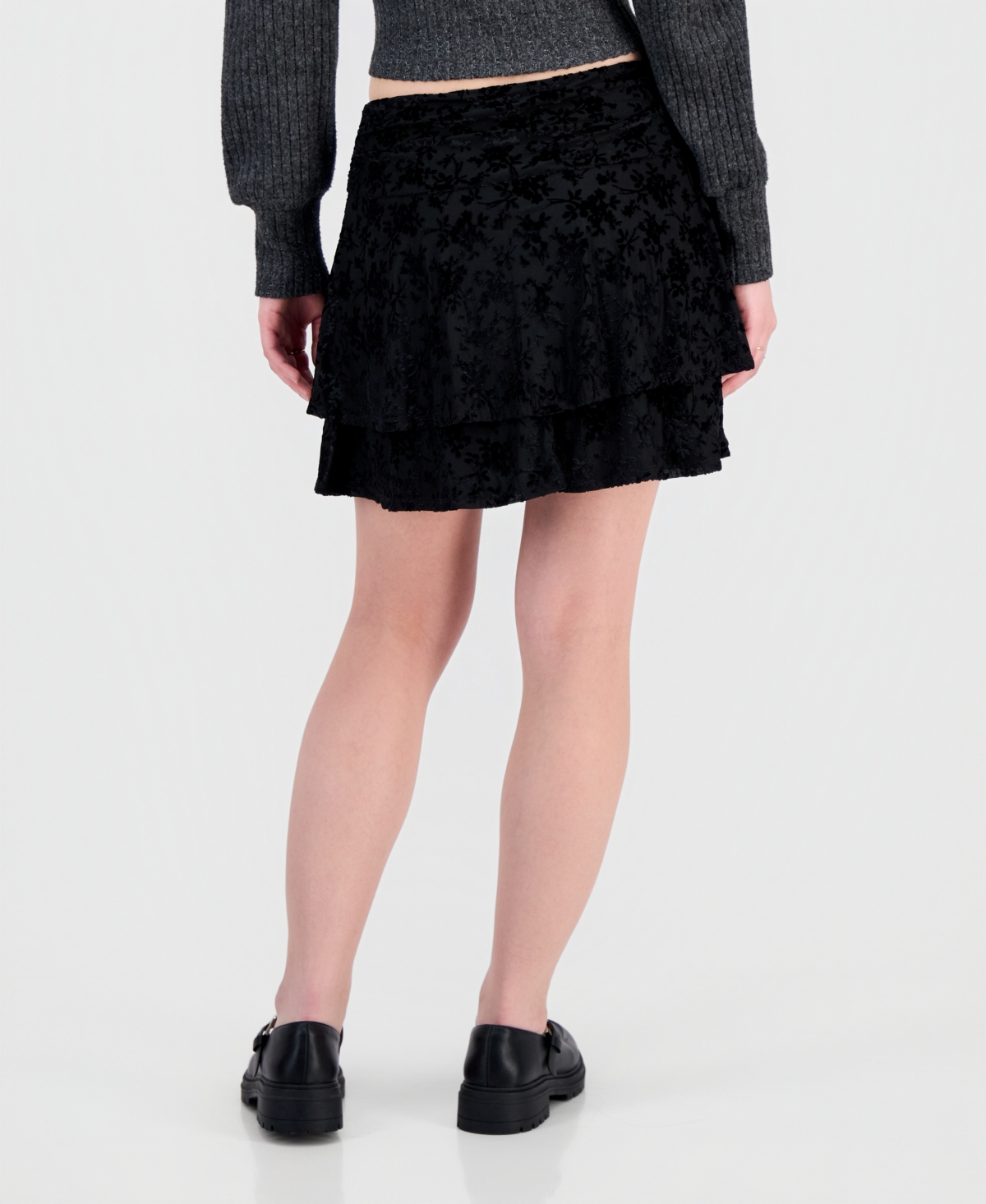 Sincerely Jules Juniors' Flocked Ruffle Lace Skirt In Black