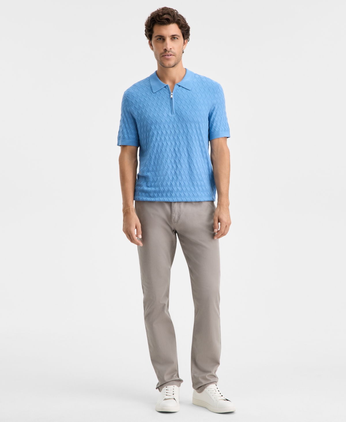 Alfani Men's Short-sleeve Diamond Zip Polo Sweater, Macy's Exclusive In Blue