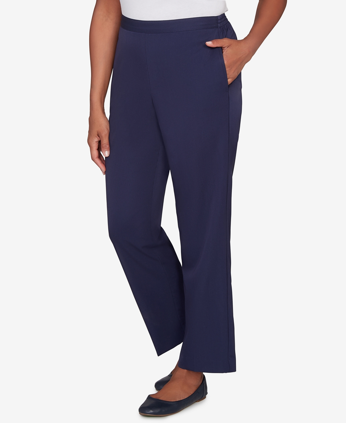 Alfred Dunner Petite Saratoga Springs Side Seam Pocket Average Length Twill Pants In Blue