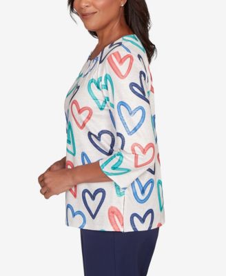 Petite Saratoga Springs Tossed Heart Pattern Knit Top