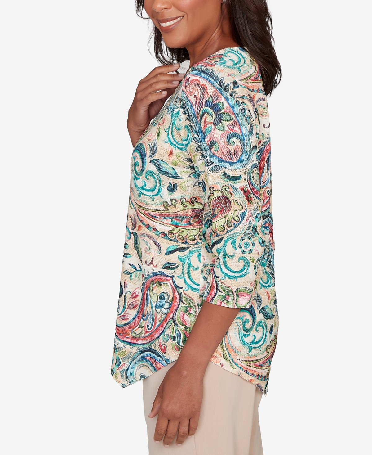 Alfred Dunner Petite Saratoga Springs Classic Paisley Print Pullover Knit Top