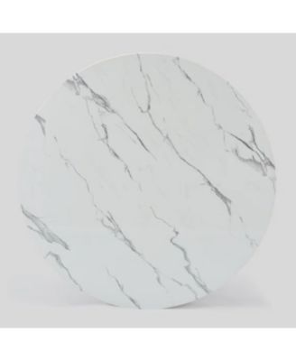 Modern Faux Marble Dining Set With 47" Round Table And 2 Boucle Armchairs Metal Base for Dining Room Kitchen