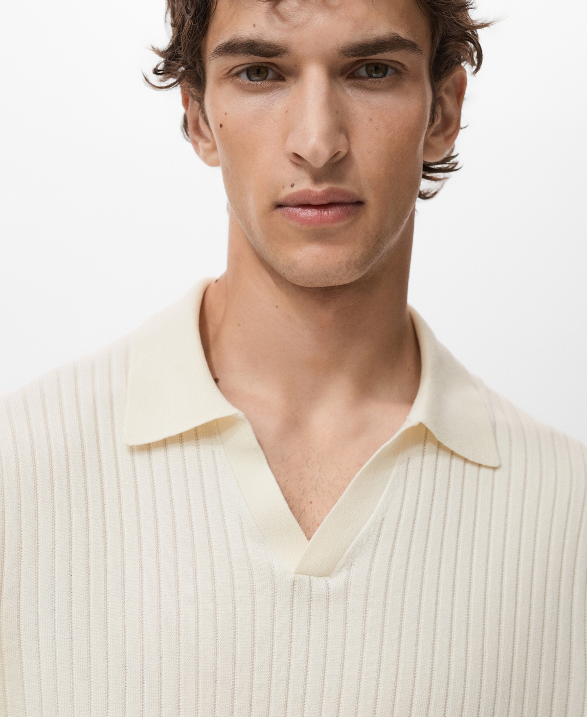 Mango Men's Ribbed Knitted Polo Sweater