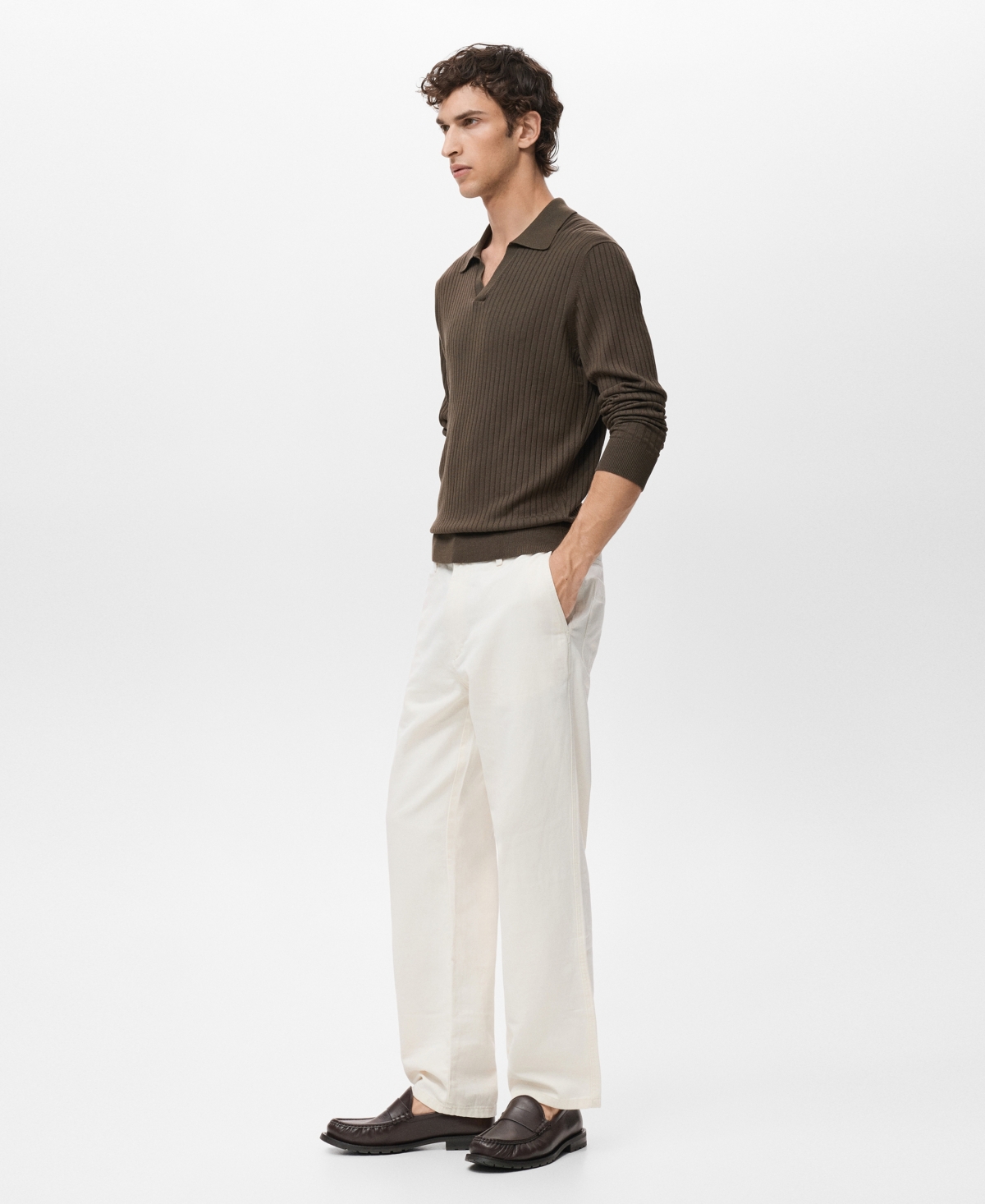 Mango Men's Ribbed Knitted Polo Sweater
