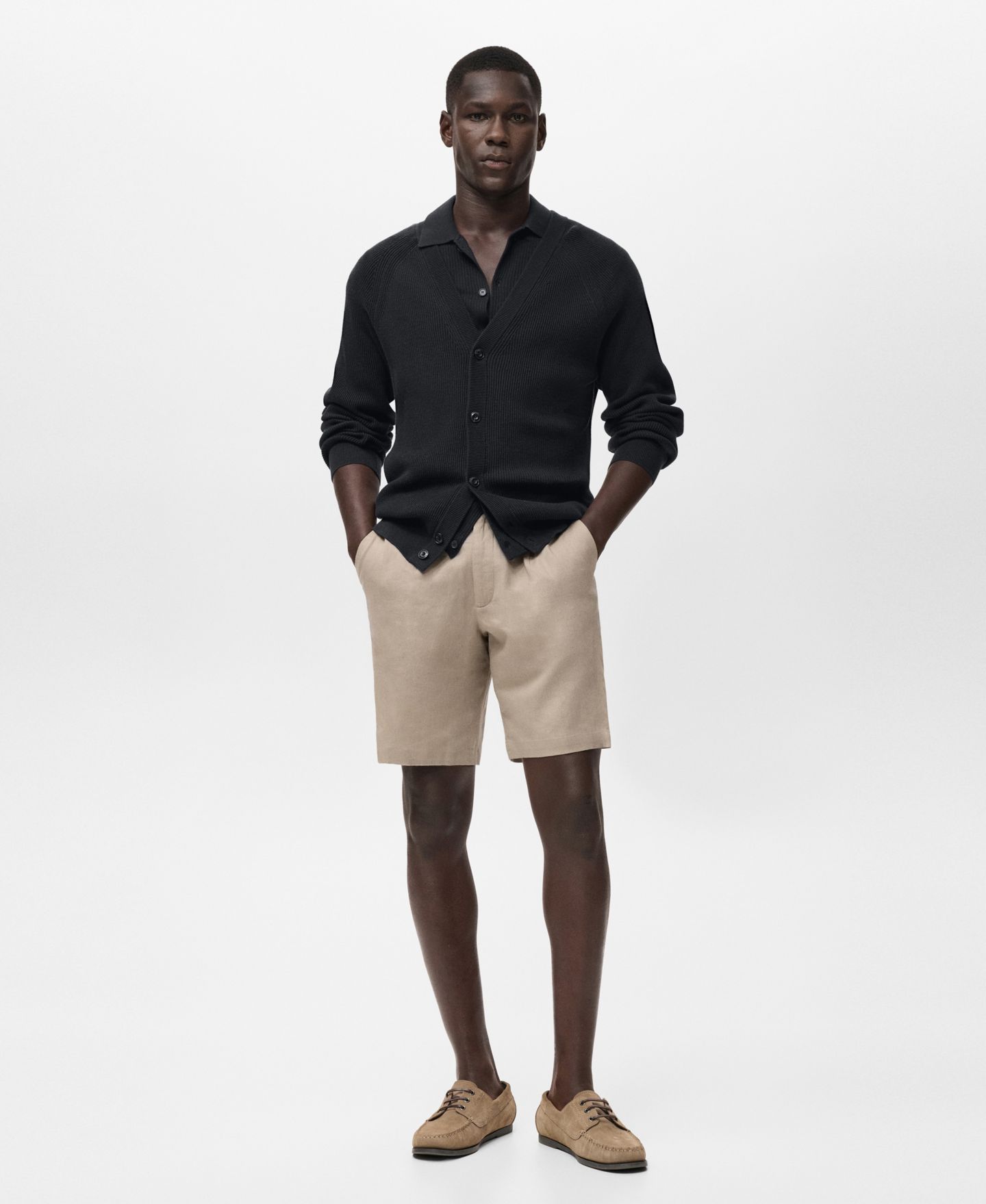 Мужские шорты Mango Linen-Cotton Blend 9.29" Bermuda, цвет: Бежевый — фото 2