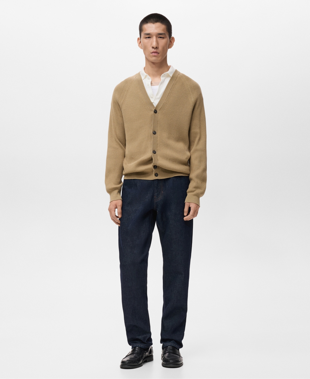 Mango Men's Ribbed Knitted Buttons Cardigan