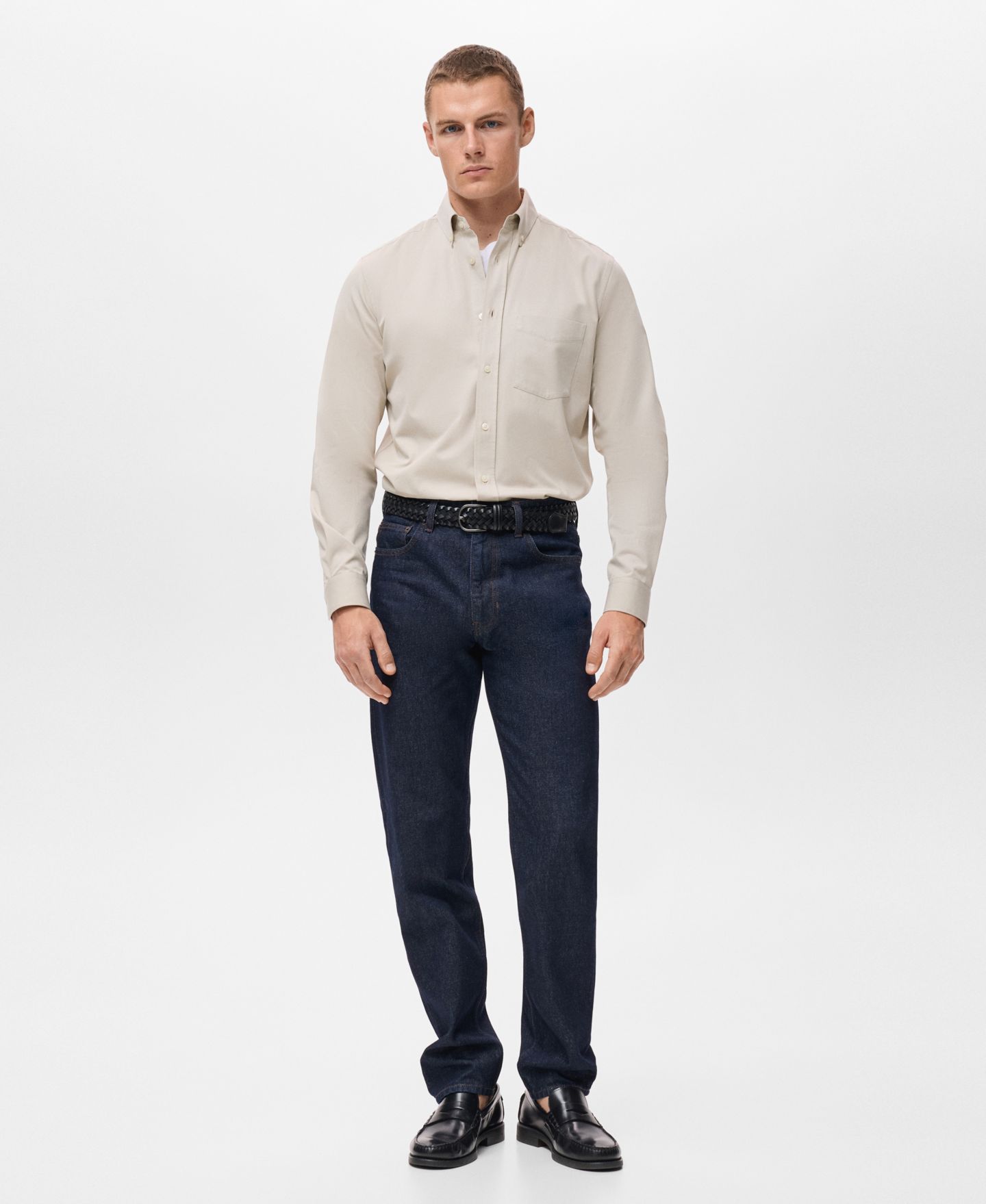 Мужская рубашка Mango Cotton Regular Fit Pocket, цвет: Экрю — фото 2
