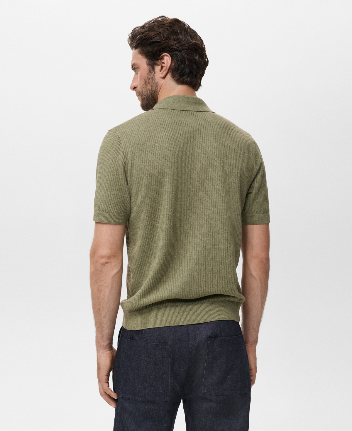 Mango Men's Ribbed Knit Polo Shirt