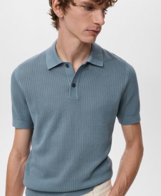 Men's Openwork Knitted Cotton Polo Shirt