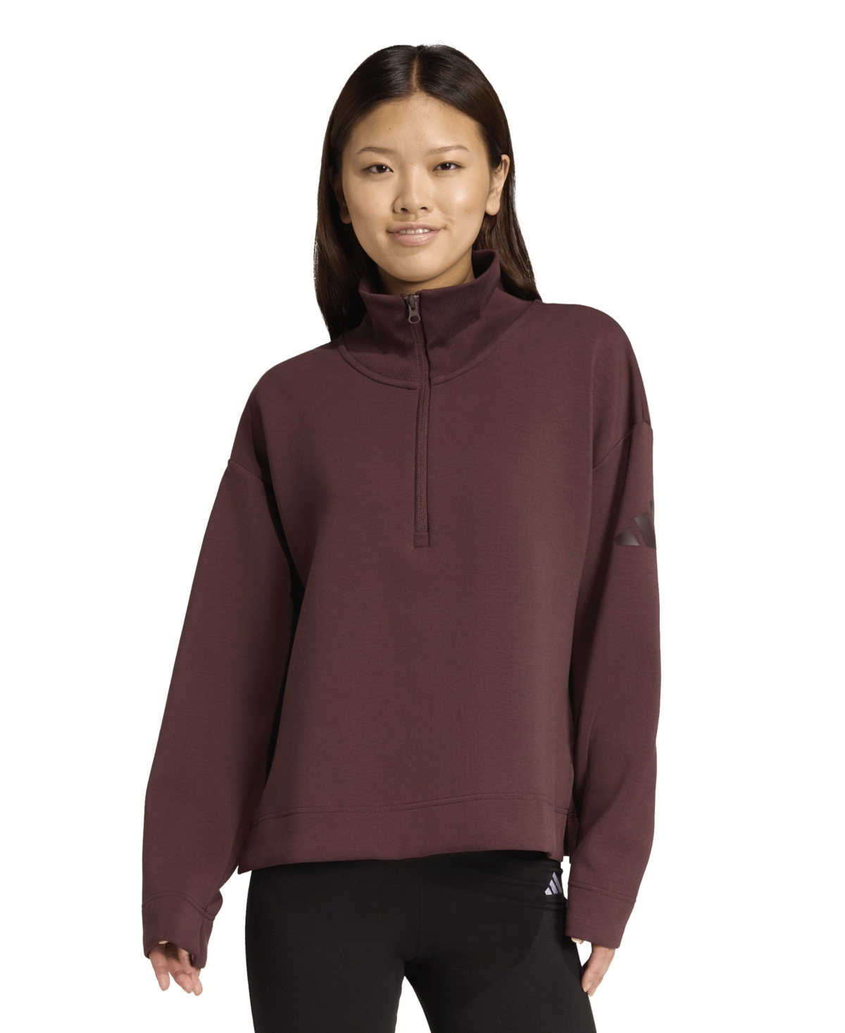 Adidas Originals Women's Open Hem Quarter Zip Sweatshirt In Brown