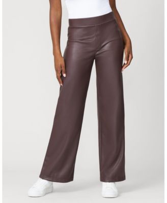 Women's Coated Faux Leather Wide Leg Pull On Pant