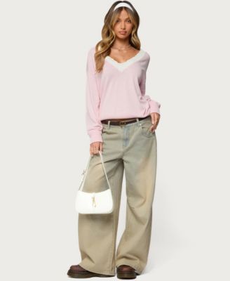 Women's Marie Contrast Lacey V Neck Sweater