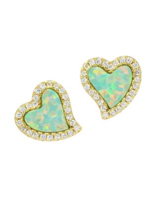 Amore Heart Stud Earrings With Lab-Grown Opal in Plated Sterling