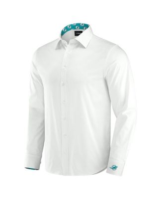 Men's White Miami Dolphins Man-In-Motion Long Sleeve Button-Up Dress Shirt