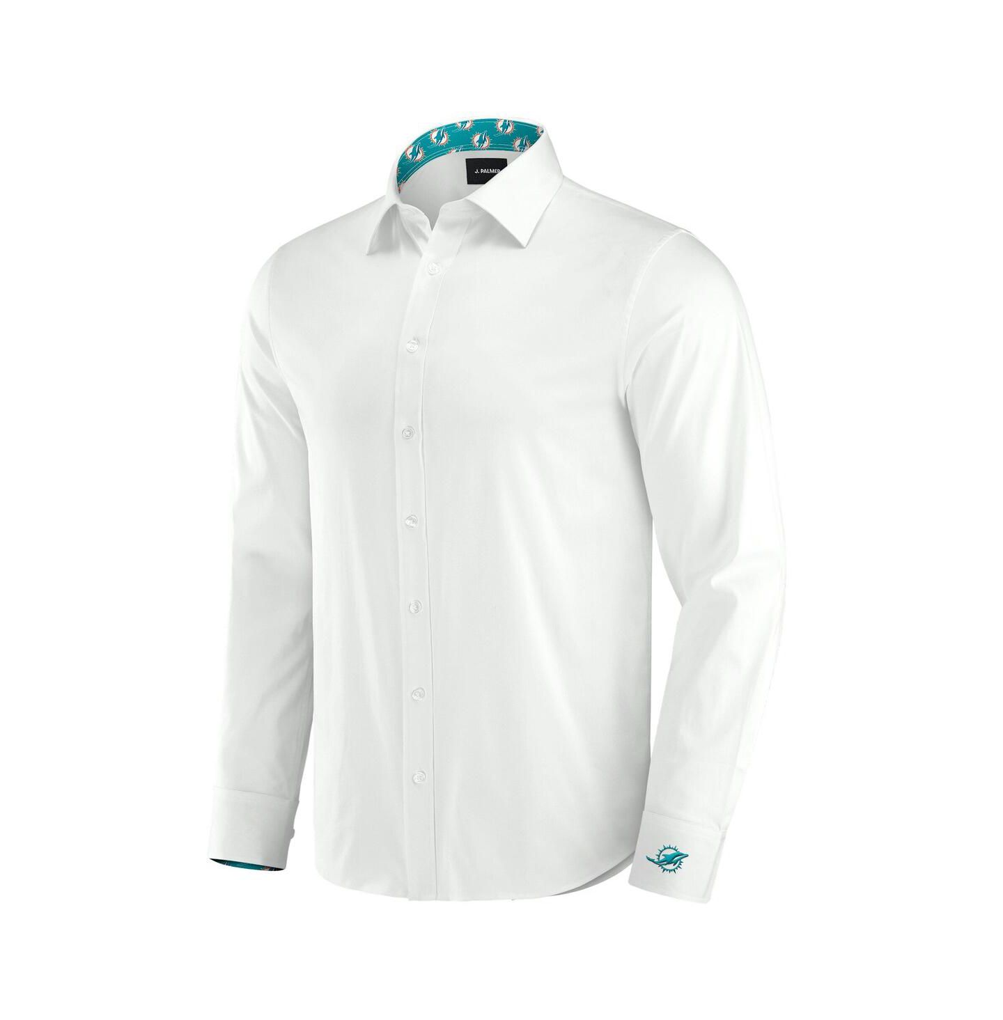 Мужская рубашка J. Palmer White Miami Dolphins Man-In-Motion Long Sleeve Button-Up Dress Shirt — фото 2