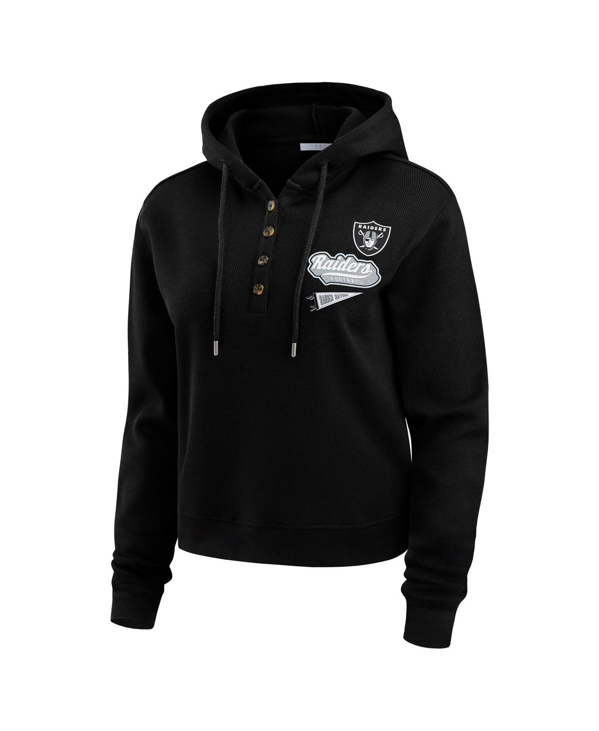 Wear By Erin Andrews Women's Black Las Vegas Raiders Plus Size Waffle Hoodie Pullover Top In Multi