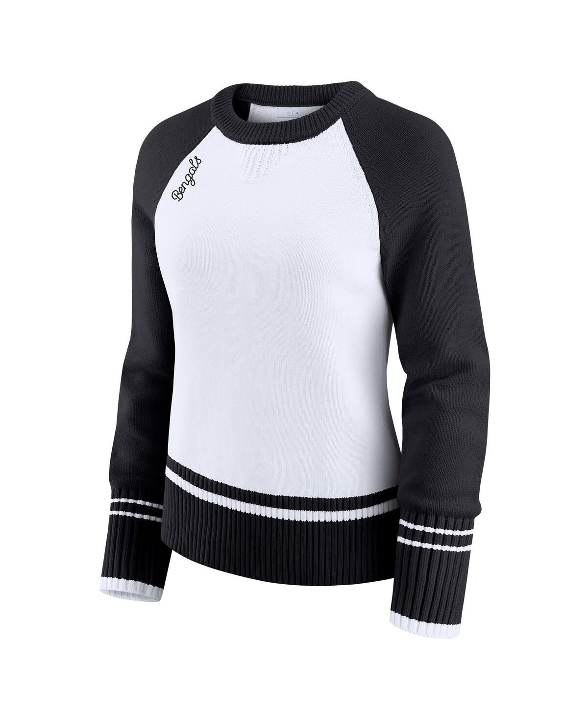 Wear By Erin Andrews Women's White/black Cincinnati Bengals Color Block Raglan Sweater In White