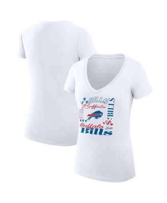 G-III 4Her by Carl Banks - Women's White Buffalo Bills Super-Slim Fit Lightweight Collage Team V-Neck T-Shirt
