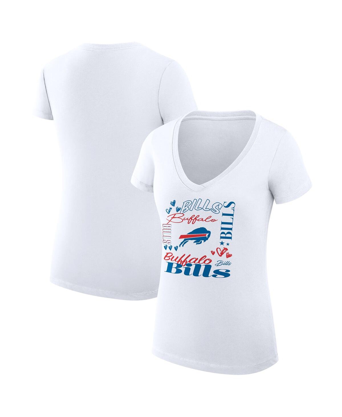 G-iii 4her By Carl Banks Women's White Buffalo Bills Super-slim Fit Lightweight Collage Team V-neck T-shirt In White