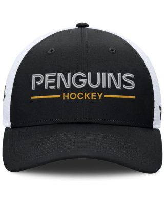 Men's Black/White Pittsburgh Penguins Authentic Pro Rink Lockup Adjustable Trucker Hat