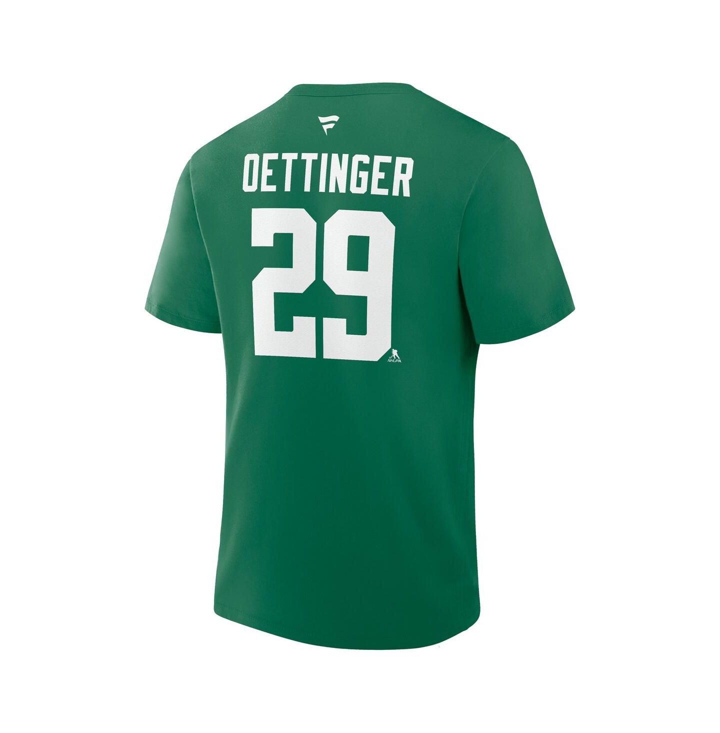 Мужская футболка Fanatics Jake Oettinger Kelly Green Dallas Stars Authentic Stack Name & Number — фото 2