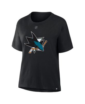 Women's Macklin Celebrini Black San Jose Sharks Authentic Stack Name Number T-Shirt
