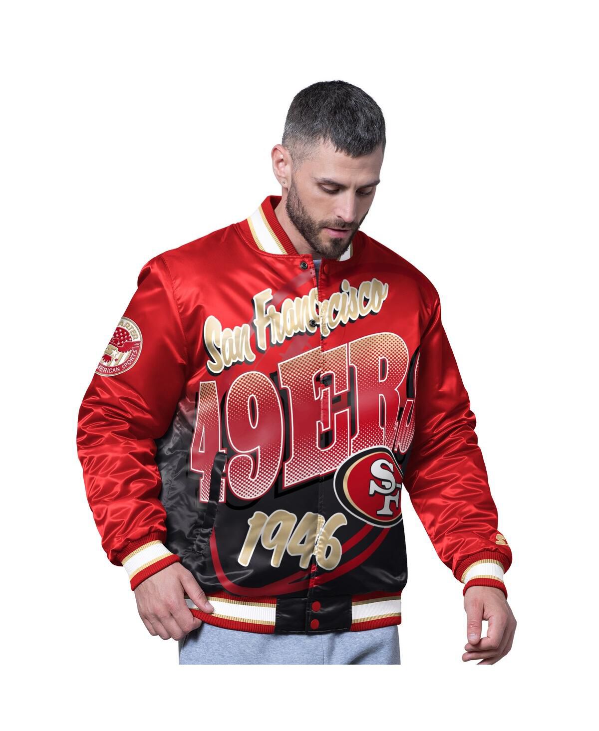 Мужская алая куртка San Francisco 49ers Pass Rush Varsity с застежкой на пуговицы