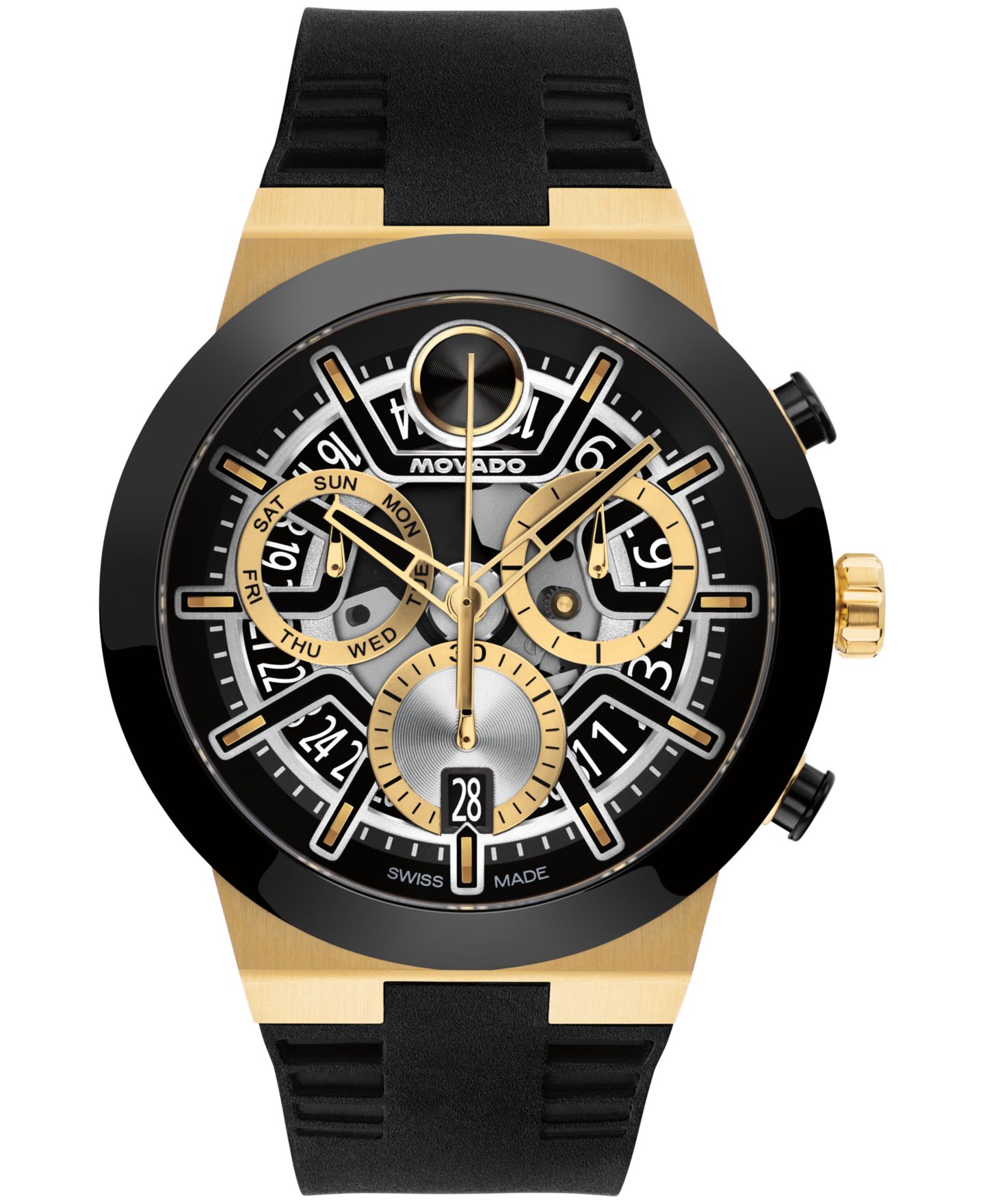 Мужские часы Movado Bold Fusion Swiss Quartz Chrono Black Silicone Watch, 44.50mm — фото 1