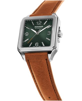 Men's 1917 Swiss Automatic Cognac Leather Watch, 35x45.2mm