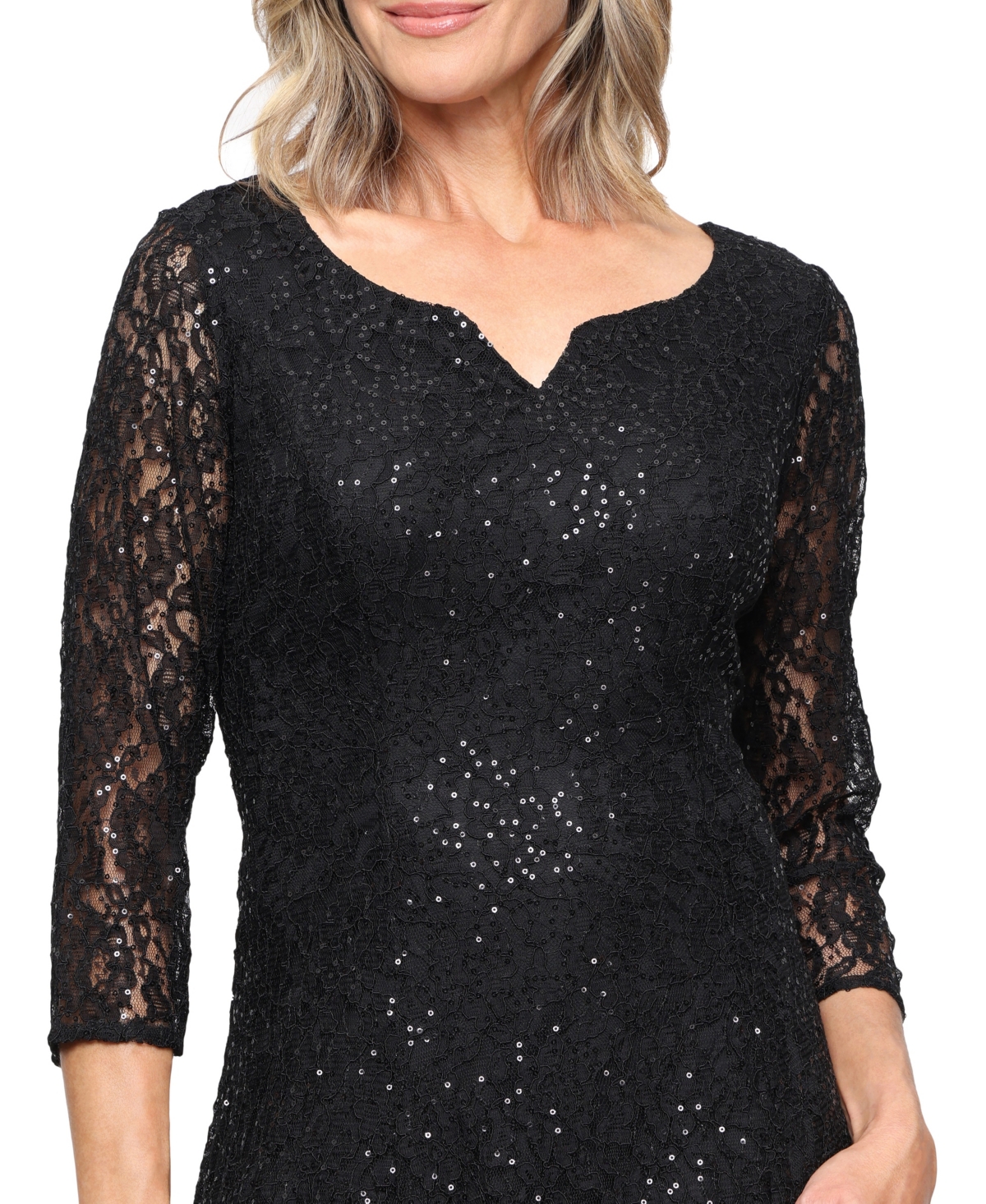 Sl Fashions Women's Sweetheart Neck Tea Length Sequin Lace Dress