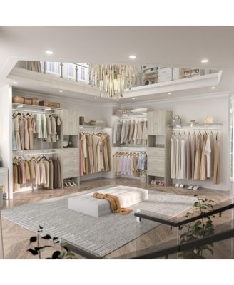 10-Foot Closet System with 3 Drawers, 120-Inch Walk-In Closet Organizer with Shelving Towers and Hanging Rods