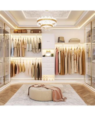 10-Foot Closet System with 3 Drawers, 120-Inch Walk-In Closet Organizer with Shelving Towers and Hanging Rods