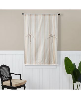 Country Farmhouse Cotton Striped Tie Up Window Curtain - 63 in. Long - Taupe