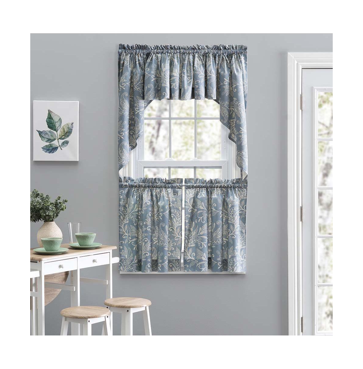 Ellis Curtain Lexington Leaf Pattern on Colored Ground Curtain Tiers Blue