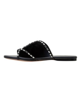 LANE2  Women's Crystal Adorned Asymmetric Leather Sandal