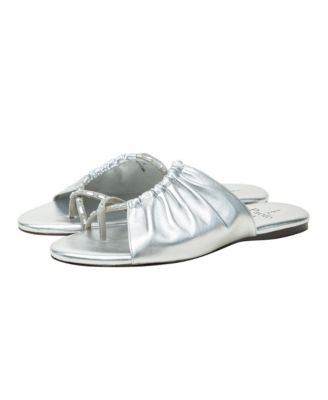 LANE2  Women's Crystal Adorned Asymmetric Leather Sandal
