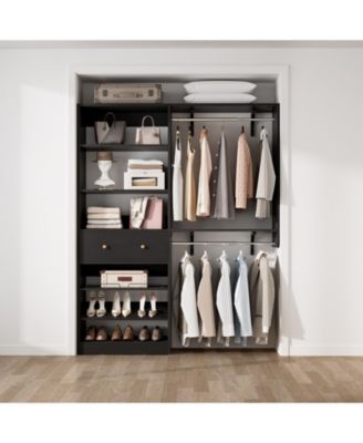 Closet System with Drawer, 5FT Closet Organizer System with 2 Hanging Rods and Adjustable Shelf, Reversible