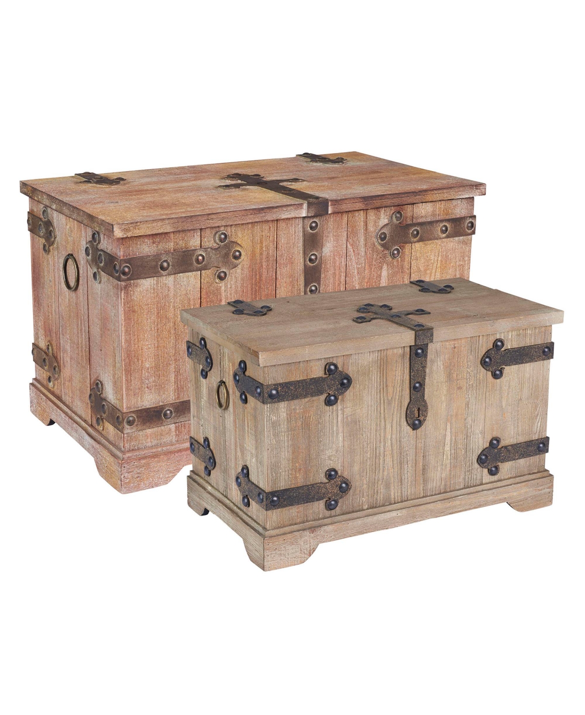 Household Essentials 2 Piece Decorative Trunks, Victorian Set, Small and Large, Chinese Fir Wood