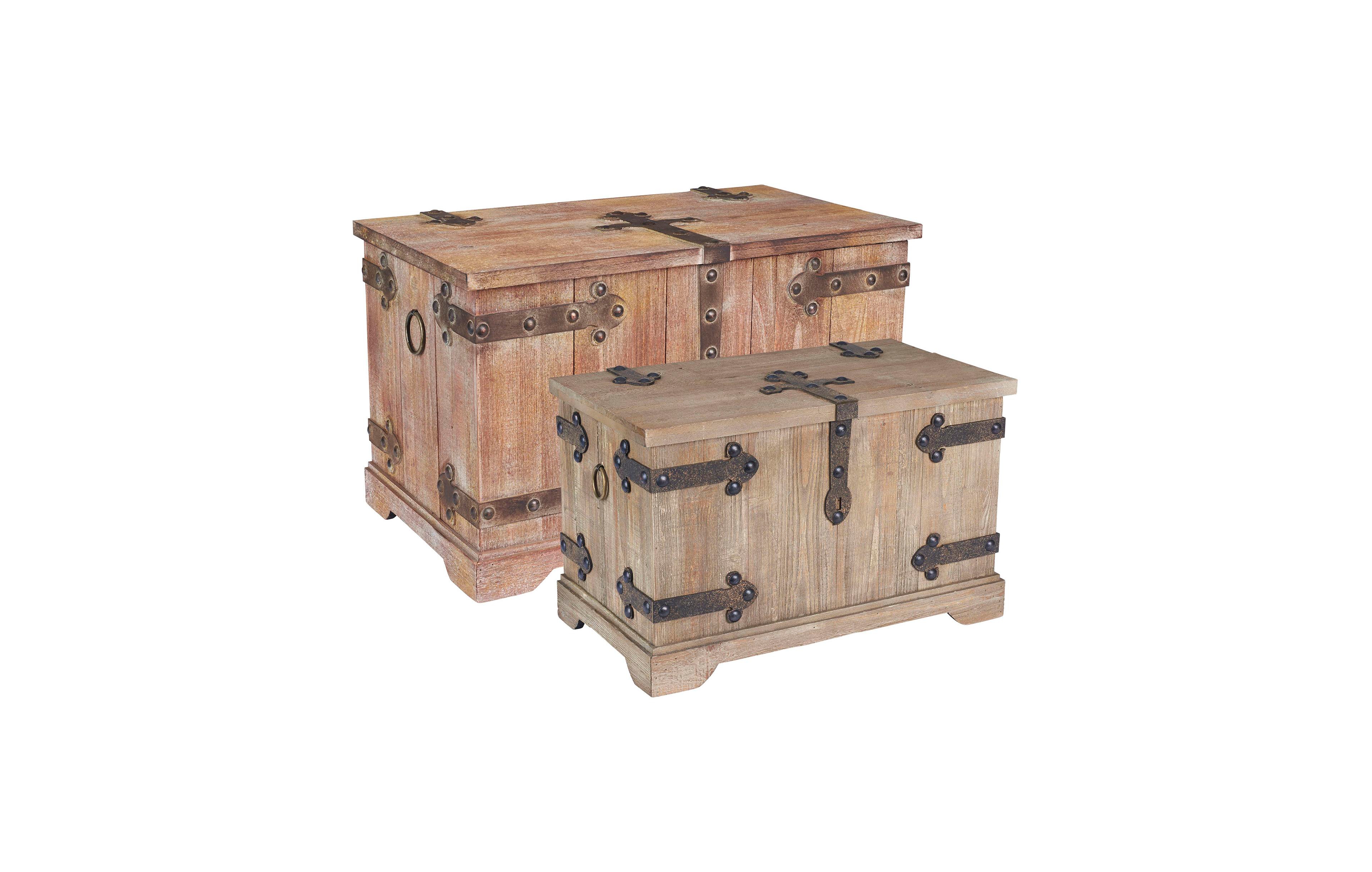 Household Essentials Large Chinese Fir Wood Aged-Wood Metal-Accent Decorative Trunk