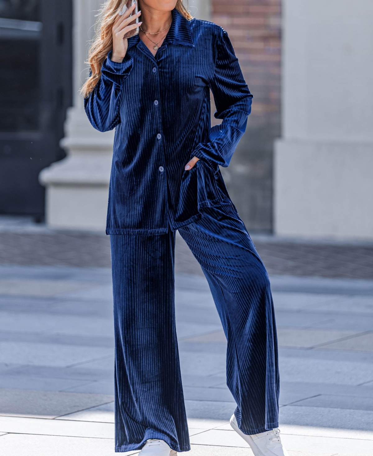 Cupshe Women's Velvet Pleated Matching Set