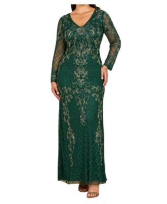 Women's Long Sleeve Contrast Beaded Gown