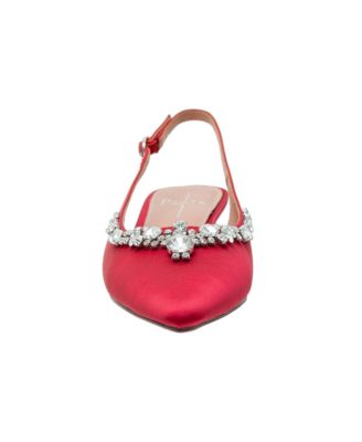 CRYSTAL Women's Bejeweled Kitten Heel Slingback Pump