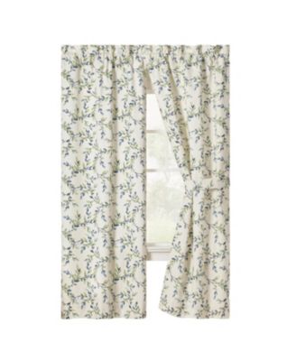 Ellis Vintage Stylish Medium Scale Printed Vine Pattern 1.5" Rod Pocket Tailored Pair with Ties 56"x84" Azure