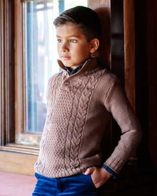 Little and Big Boys' Organic Mock Neck Cable Sweater