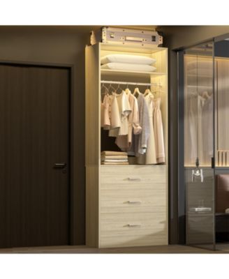Freestanding 2FT Closet System with 3 Wooden Drawers, 24'' Closet Organizer System with Hanging Rod & Shelves