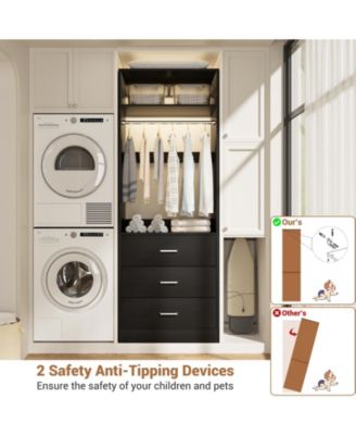 Freestanding 2FT Closet System with 3 Wooden Drawers, 24'' Closet Organizer System with Hanging Rod & Shelves